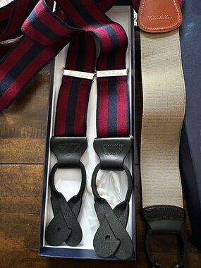 Brooks Brothers Burgundy & Navy Striped Button-On Suspenders